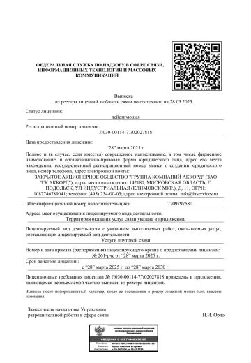 Лицензия Л030-00114-77/02027818 от 28 марта 2025 года